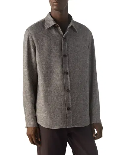 ZEGNA Men's Cashmere Linen and Silk Overshirt - Dark Brown | Thumbnail 2 ZEGNA Men's Cashmere Linen and Silk Overshirt - Dark Brown | Thumbnail 2
