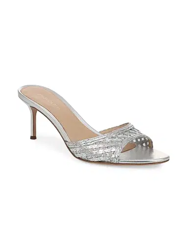 Veronica Beard Women's Tia 65MM Lattice Faux-Raffia Sandals - Silver | Thumbnail 2 Veronica Beard Women's Tia 65MM Lattice Faux-Raffia Sandals - Silver | Thumbnail 2