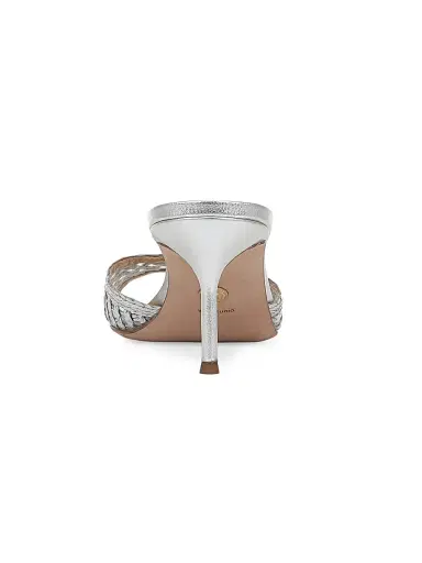 Veronica Beard Women's Tia 65MM Lattice Faux-Raffia Sandals - Silver | Thumbnail 3 Veronica Beard Women's Tia 65MM Lattice Faux-Raffia Sandals - Silver | Thumbnail 3