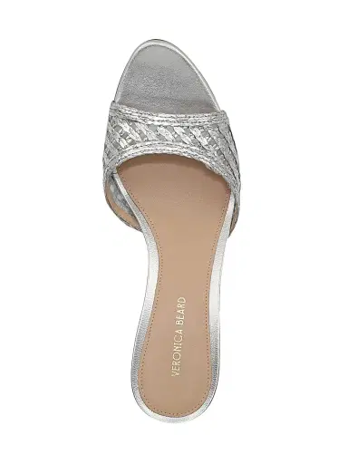 Veronica Beard Women's Tia 65MM Lattice Faux-Raffia Sandals - Silver | Thumbnail 4 Veronica Beard Women's Tia 65MM Lattice Faux-Raffia Sandals - Silver | Thumbnail 4