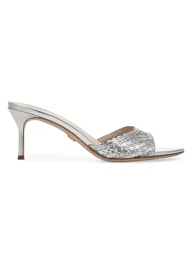 Veronica Beard Women's Tia 65MM Lattice Faux-Raffia Sandals - Silver | Thumbnail 1 Veronica Beard Women's Tia 65MM Lattice Faux-Raffia Sandals - Silver | Thumbnail 1