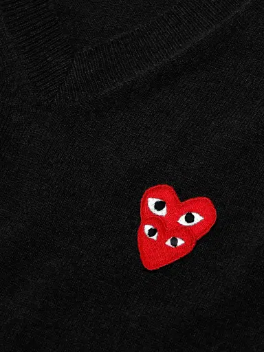 Comme des Garçons PLAY Men's Play Double Heart V-Neck Pullover - Black | Thumbnail 6 Comme des Garçons PLAY Men's Play Double Heart V-Neck Pullover - Black | Thumbnail 6