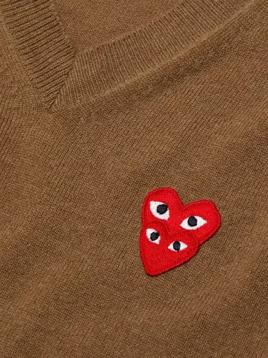 Comme des Garçons PLAY Men's Play Double Heart V-Neck Pullover - Brown | Thumbnail 6 Comme des Garçons PLAY Men's Play Double Heart V-Neck Pullover - Brown | Thumbnail 6