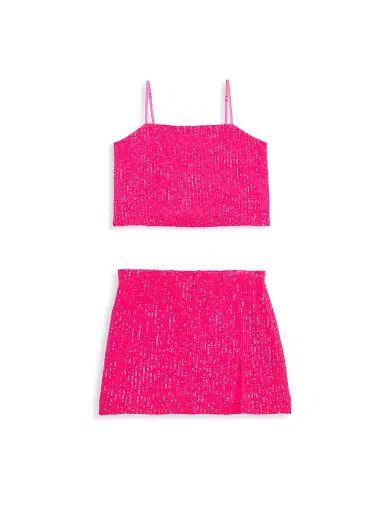 KatieJ NYC Girl's Taylor Sequined Crop Top - Neon Pink | Thumbnail 2 KatieJ NYC Girl's Taylor Sequined Crop Top - Neon Pink | Thumbnail 2