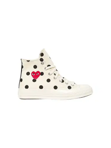 Comme des Garçons PLAY CdG Play x Converse Women's Polka Dot High-Top Sneakers - Off White - Size 12 | Thumbnail 1 Comme des Garçons PLAY CdG Play x Converse Women's Polka Dot High-Top Sneakers - Off White - Size 12 | Thumbnail 1
