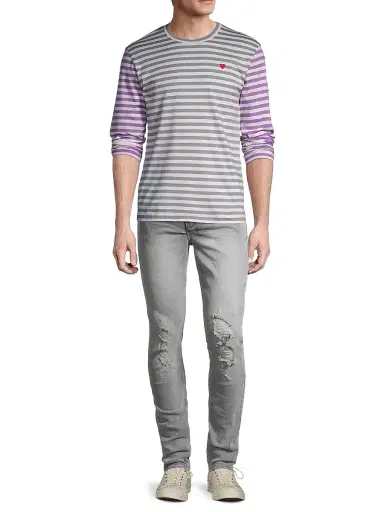 Comme des Garçons PLAY Men's Multicolor Striped Long-Sleeve Shirt - Grey Purple - Size Medium | Thumbnail 2 Comme des Garçons PLAY Men's Multicolor Striped Long-Sleeve Shirt - Grey Purple - Size Medium | Thumbnail 2