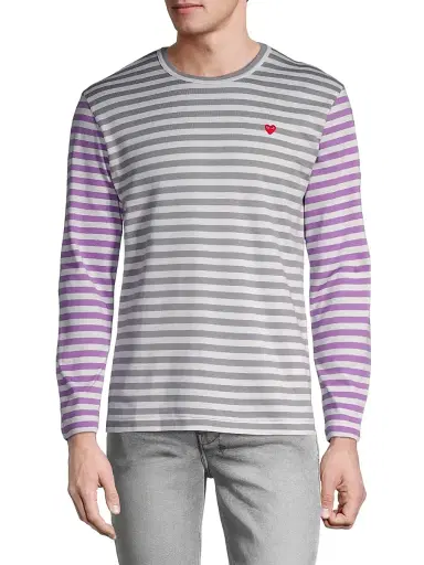 Comme des Garçons PLAY Men's Multicolor Striped Long-Sleeve Shirt - Grey Purple - Size Medium | Thumbnail 3 Comme des Garçons PLAY Men's Multicolor Striped Long-Sleeve Shirt - Grey Purple - Size Medium | Thumbnail 3