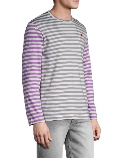 Comme des Garçons PLAY Men's Multicolor Striped Long-Sleeve Shirt - Grey Purple - Size Medium | Thumbnail 4 Comme des Garçons PLAY Men's Multicolor Striped Long-Sleeve Shirt - Grey Purple - Size Medium | Thumbnail 4