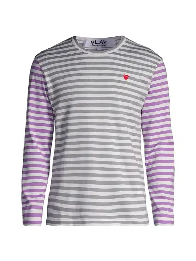 Comme des Garçons PLAY Men's Multicolor Striped Long-Sleeve Shirt - Grey Purple - Size Medium | Thumbnail 1 Comme des Garçons PLAY Men's Multicolor Striped Long-Sleeve Shirt - Grey Purple - Size Medium | Thumbnail 1