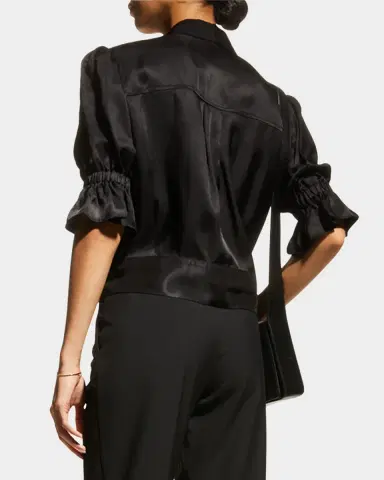 Cinq à Sept Holly Short-Sleeve Sateen Jacket | Thumbnail 3 Cinq à Sept Holly Short-Sleeve Sateen Jacket | Thumbnail 3