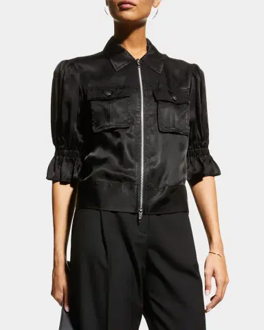 Cinq à Sept Holly Short-Sleeve Sateen Jacket | Thumbnail 4 Cinq à Sept Holly Short-Sleeve Sateen Jacket | Thumbnail 4