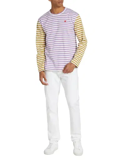Comme des Garçons PLAY Men's Multicolor Striped Long-Sleeve Shirt - Purple Orange - Size XL | Thumbnail 2 Comme des Garçons PLAY Men's Multicolor Striped Long-Sleeve Shirt - Purple Orange - Size XL | Thumbnail 2