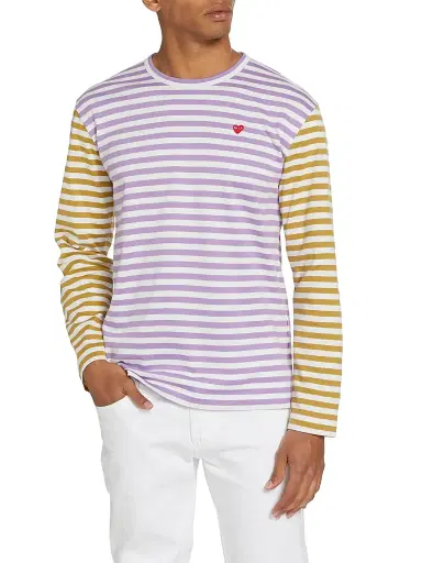 Comme des Garçons PLAY Men's Multicolor Striped Long-Sleeve Shirt - Purple Orange - Size XL | Thumbnail 3 Comme des Garçons PLAY Men's Multicolor Striped Long-Sleeve Shirt - Purple Orange - Size XL | Thumbnail 3