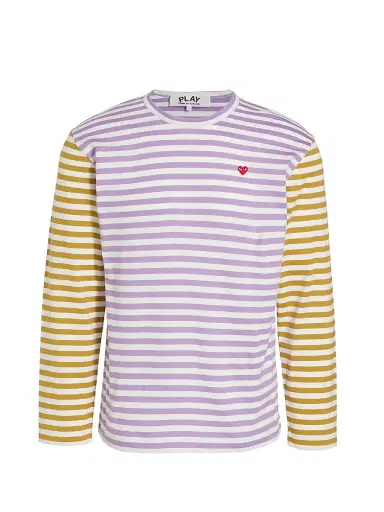 Comme des Garçons PLAY Men's Multicolor Striped Long-Sleeve Shirt - Purple Orange - Size XL | Thumbnail 1 Comme des Garçons PLAY Men's Multicolor Striped Long-Sleeve Shirt - Purple Orange - Size XL | Thumbnail 1