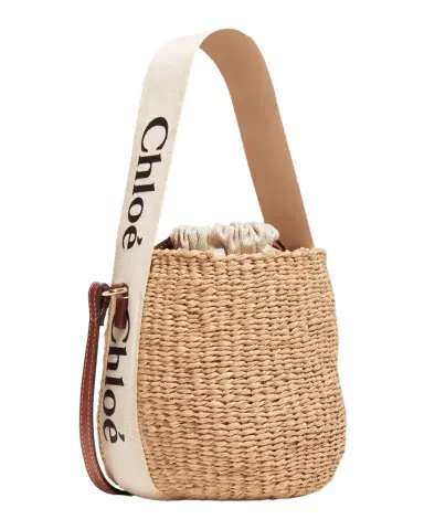 Chloé Woody Small Mifuko Basket Bag in Fair Trade Paper Embellished with Linen | Thumbnail 1 Chloé Woody Small Mifuko Basket Bag in Fair Trade Paper Embellished with Linen | Thumbnail 1