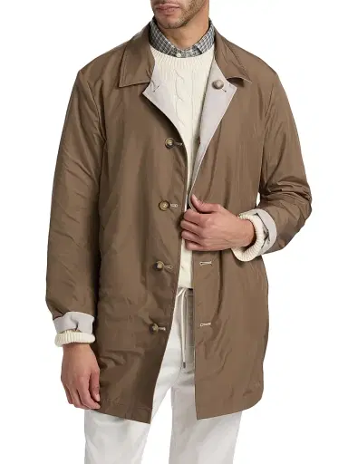 Saks Fifth Avenue Men's Reversible Peach Raincoat - Light Grey | Thumbnail 6 Saks Fifth Avenue Men's Reversible Peach Raincoat - Light Grey | Thumbnail 6