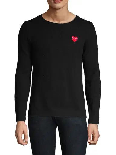 Comme des Garçons PLAY Men's Signature Wool Sweater - Black | Thumbnail 3 Comme des Garçons PLAY Men's Signature Wool Sweater - Black | Thumbnail 3