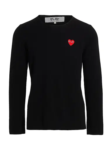 Comme des Garçons PLAY Men's Signature Wool Sweater - Black | Thumbnail 1 Comme des Garçons PLAY Men's Signature Wool Sweater - Black | Thumbnail 1
