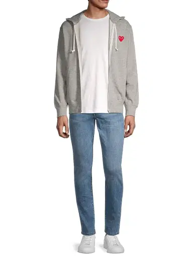 Comme des Garçons PLAY Men's Heathered Signature Logo Patch Jersey Hoodie - Grey | Thumbnail 2 Comme des Garçons PLAY Men's Heathered Signature Logo Patch Jersey Hoodie - Grey | Thumbnail 2