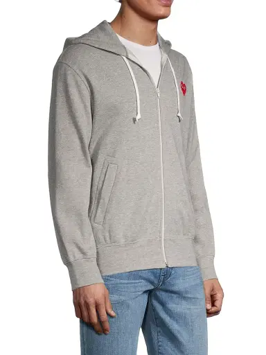 Comme des Garçons PLAY Men's Heathered Signature Logo Patch Jersey Hoodie - Grey | Thumbnail 4 Comme des Garçons PLAY Men's Heathered Signature Logo Patch Jersey Hoodie - Grey | Thumbnail 4