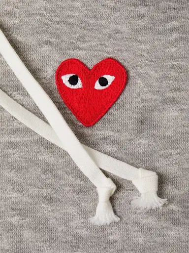 Comme des Garçons PLAY Men's Heathered Signature Logo Patch Jersey Hoodie - Grey | Thumbnail 6 Comme des Garçons PLAY Men's Heathered Signature Logo Patch Jersey Hoodie - Grey | Thumbnail 6