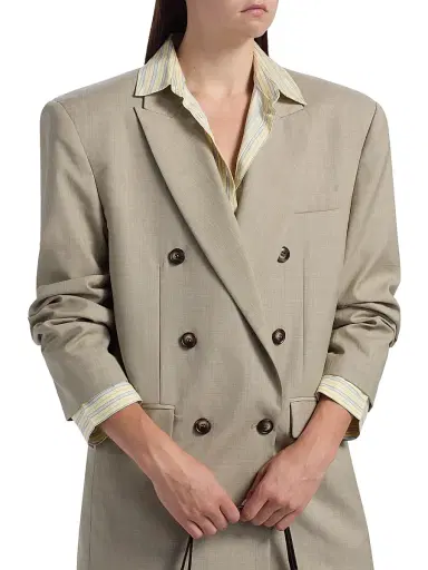 Ronny Kobo Women's 1988 Double-Breasted Wool-Blend Blazer - Crosshatch Taupe | Thumbnail 6 Ronny Kobo Women's 1988 Double-Breasted Wool-Blend Blazer - Crosshatch Taupe | Thumbnail 6