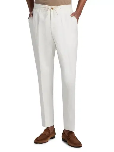 Saks Fifth Avenue Men's COLLECTION Délavé Linen Drawstring Pants - White | Thumbnail 3 Saks Fifth Avenue Men's COLLECTION Délavé Linen Drawstring Pants - White | Thumbnail 3