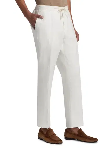 Saks Fifth Avenue Men's COLLECTION Délavé Linen Drawstring Pants - White | Thumbnail 4 Saks Fifth Avenue Men's COLLECTION Délavé Linen Drawstring Pants - White | Thumbnail 4