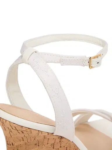 22élevé Women's 100MM Cork Wedge Sandals - White Cotton Eyelet Fabric - Size 12 | Thumbnail 5 22élevé Women's 100MM Cork Wedge Sandals - White Cotton Eyelet Fabric - Size 12 | Thumbnail 5