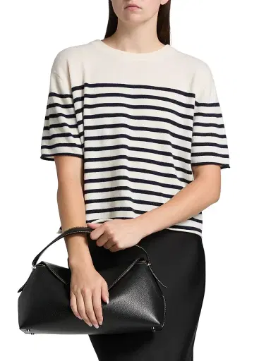Lisa Yang Women's Cila Striped Cashmere Relaxed-Fit T-Shirt - Cream Navy | Thumbnail 2 Lisa Yang Women's Cila Striped Cashmere Relaxed-Fit T-Shirt - Cream Navy | Thumbnail 2