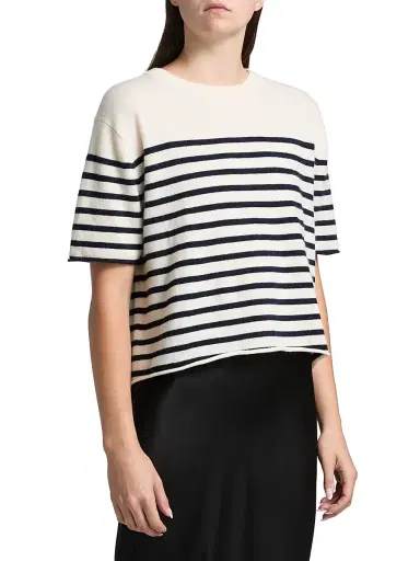 Lisa Yang Women's Cila Striped Cashmere Relaxed-Fit T-Shirt - Cream Navy | Thumbnail 3 Lisa Yang Women's Cila Striped Cashmere Relaxed-Fit T-Shirt - Cream Navy | Thumbnail 3