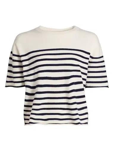 Lisa Yang Women's Cila Striped Cashmere Relaxed-Fit T-Shirt - Cream Navy | Thumbnail 1 Lisa Yang Women's Cila Striped Cashmere Relaxed-Fit T-Shirt - Cream Navy | Thumbnail 1