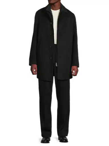 Paltò Men's Alfredo Wool Layered Car Coat - Black | Thumbnail 2 Paltò Men's Alfredo Wool Layered Car Coat - Black | Thumbnail 2