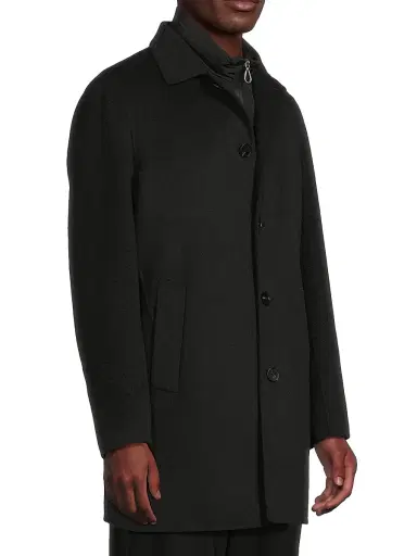 Paltò Men's Alfredo Wool Layered Car Coat - Black | Thumbnail 4 Paltò Men's Alfredo Wool Layered Car Coat - Black | Thumbnail 4
