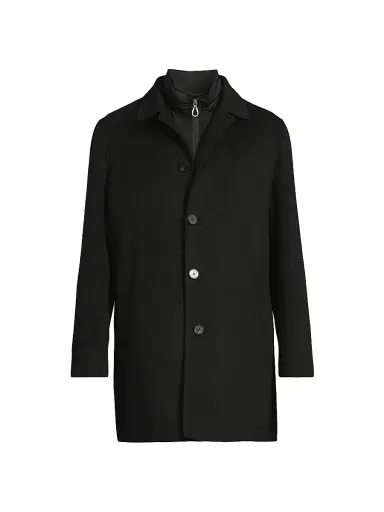Paltò Men's Alfredo Wool Layered Car Coat - Black | Thumbnail 1 Paltò Men's Alfredo Wool Layered Car Coat - Black | Thumbnail 1