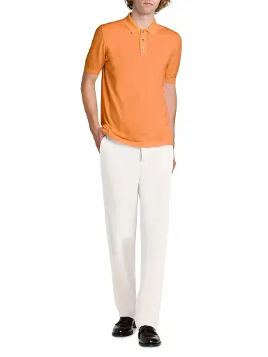Kiton Men's Cotton Polo Shirt - Bright Orange | Thumbnail 2 Kiton Men's Cotton Polo Shirt - Bright Orange | Thumbnail 2