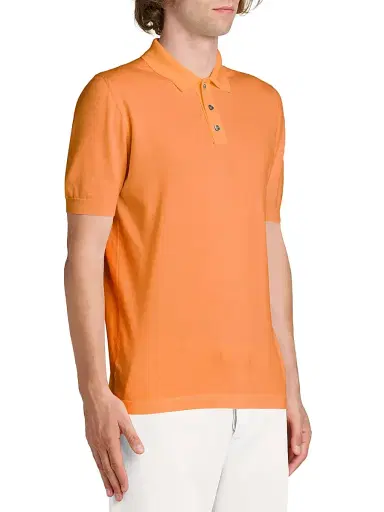 Kiton Men's Cotton Polo Shirt - Bright Orange | Thumbnail 4 Kiton Men's Cotton Polo Shirt - Bright Orange | Thumbnail 4