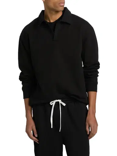 Saks Fifth Avenue Men's Foundation Johnny-Collar Fleece Polo Shirt | Thumbnail 3 Saks Fifth Avenue Men's Foundation Johnny-Collar Fleece Polo Shirt | Thumbnail 3