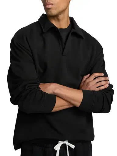 Saks Fifth Avenue Men's Foundation Johnny-Collar Fleece Polo Shirt - Black - Size XXL | Thumbnail 6 Saks Fifth Avenue Men's Foundation Johnny-Collar Fleece Polo Shirt - Black - Size XXL | Thumbnail 6