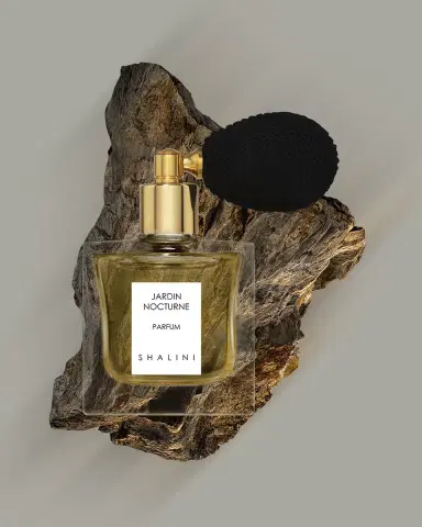 Shalini Parfum Jardin Nocturne Cubique Glass Bottle with Black Bulb Atomizer, 1.7 oz./ 50 mL | Thumbnail 2 Shalini Parfum Jardin Nocturne Cubique Glass Bottle with Black Bulb Atomizer, 1.7 oz./ 50 mL | Thumbnail 2