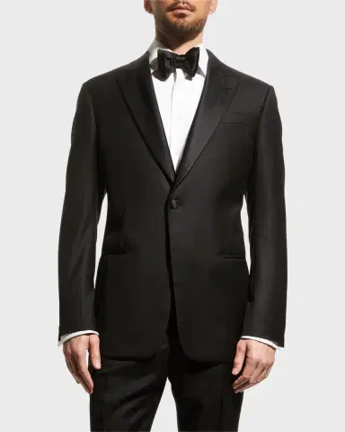 Emporio Armani Men's Solid Peak-Lapel Tuxedo | Thumbnail 4 Emporio Armani Men's Solid Peak-Lapel Tuxedo | Thumbnail 4