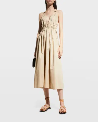 Zeynep Arçay Helen Plunging Halter Cotton Midi Dress | Thumbnail 2 Zeynep Arçay Helen Plunging Halter Cotton Midi Dress | Thumbnail 2