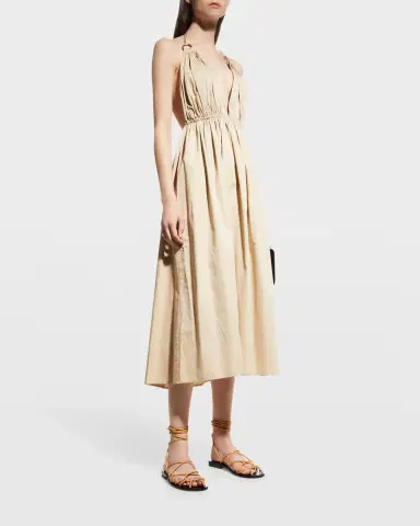 Zeynep Arçay Helen Plunging Halter Cotton Midi Dress | Thumbnail 3 Zeynep Arçay Helen Plunging Halter Cotton Midi Dress | Thumbnail 3