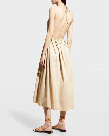 Zeynep Arçay Helen Plunging Halter Cotton Midi Dress | Thumbnail 4 Zeynep Arçay Helen Plunging Halter Cotton Midi Dress | Thumbnail 4