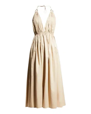 Zeynep Arçay Helen Plunging Halter Cotton Midi Dress | Thumbnail 1 Zeynep Arçay Helen Plunging Halter Cotton Midi Dress | Thumbnail 1