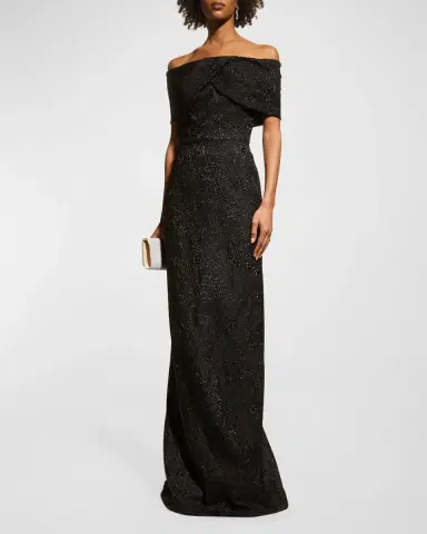Rickie Freeman for Teri Jon Off-Shoulder Jacquard Column Gown | Thumbnail 2 Rickie Freeman for Teri Jon Off-Shoulder Jacquard Column Gown | Thumbnail 2
