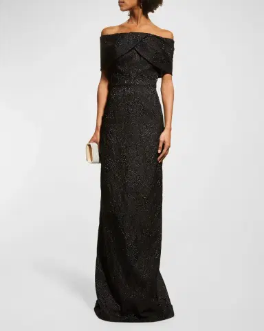 Rickie Freeman for Teri Jon Off-Shoulder Jacquard Column Gown | Thumbnail 3 Rickie Freeman for Teri Jon Off-Shoulder Jacquard Column Gown | Thumbnail 3