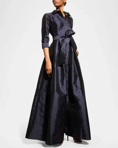 Rickie Freeman for Teri Jon 3/4-Sleeve Taffeta Shirtdress Gown | Thumbnail 2 Rickie Freeman for Teri Jon 3/4-Sleeve Taffeta Shirtdress Gown | Thumbnail 2