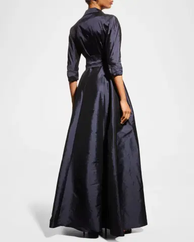 Rickie Freeman for Teri Jon 3/4-Sleeve Taffeta Shirtdress Gown | Thumbnail 4 Rickie Freeman for Teri Jon 3/4-Sleeve Taffeta Shirtdress Gown | Thumbnail 4