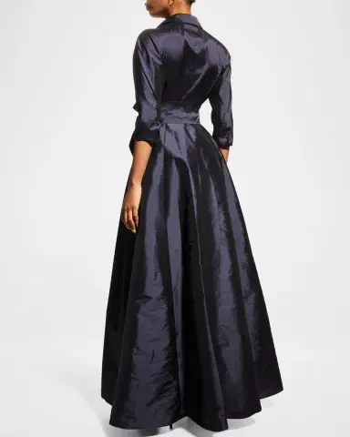 Rickie Freeman for Teri Jon 3/4-Sleeve Taffeta Shirtdress Gown | Thumbnail 6 Rickie Freeman for Teri Jon 3/4-Sleeve Taffeta Shirtdress Gown | Thumbnail 6